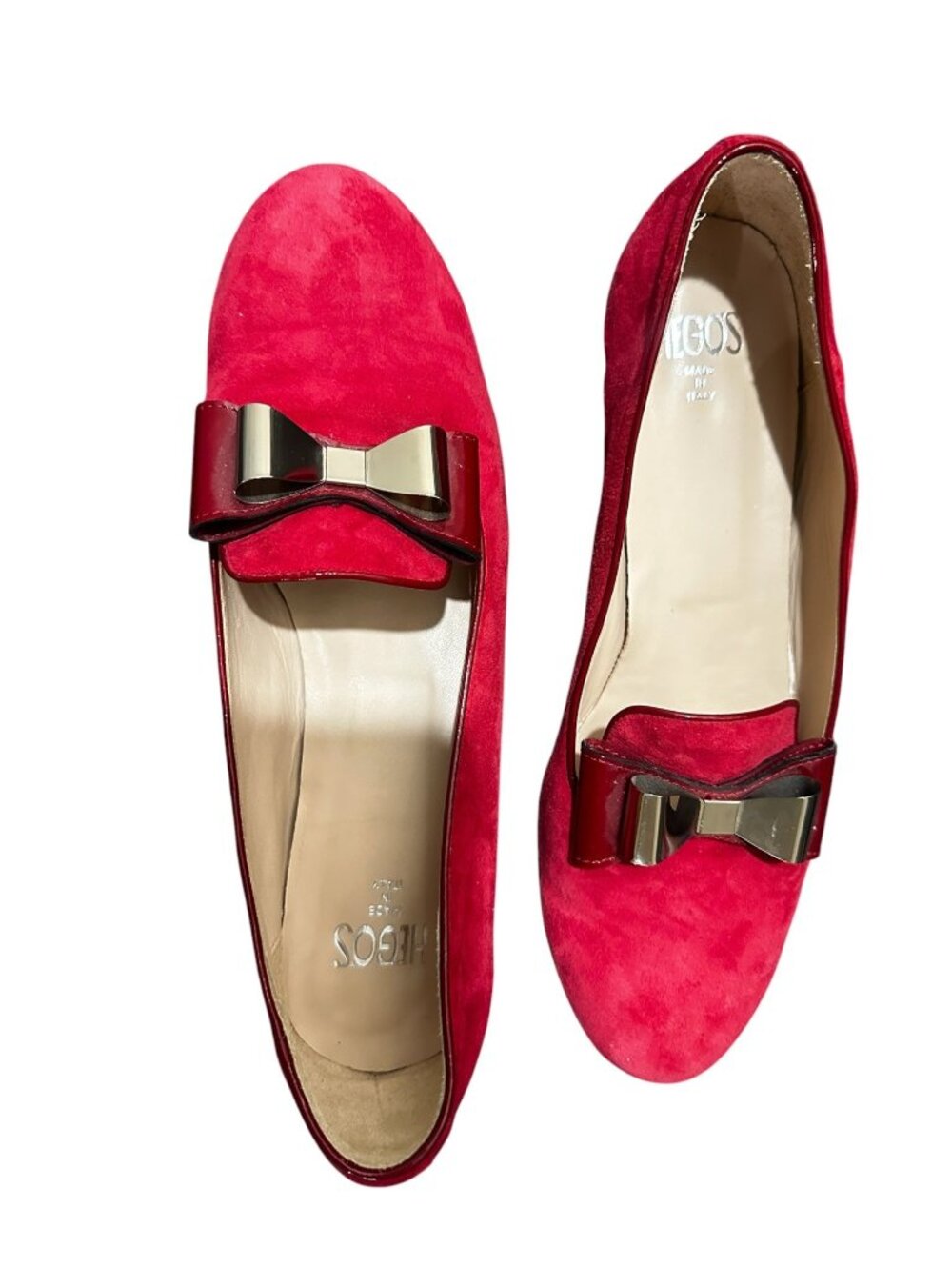 HEGOS Italy Real Suede Ballet Flat Loafers Womens 41 10 Red Bow Classic Preppy - Picture 2 of 14